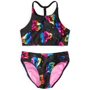 Breaking Waves Big Girls 2-Pc. High Neck Allover Unicorn Swimsuit Multi Size 7